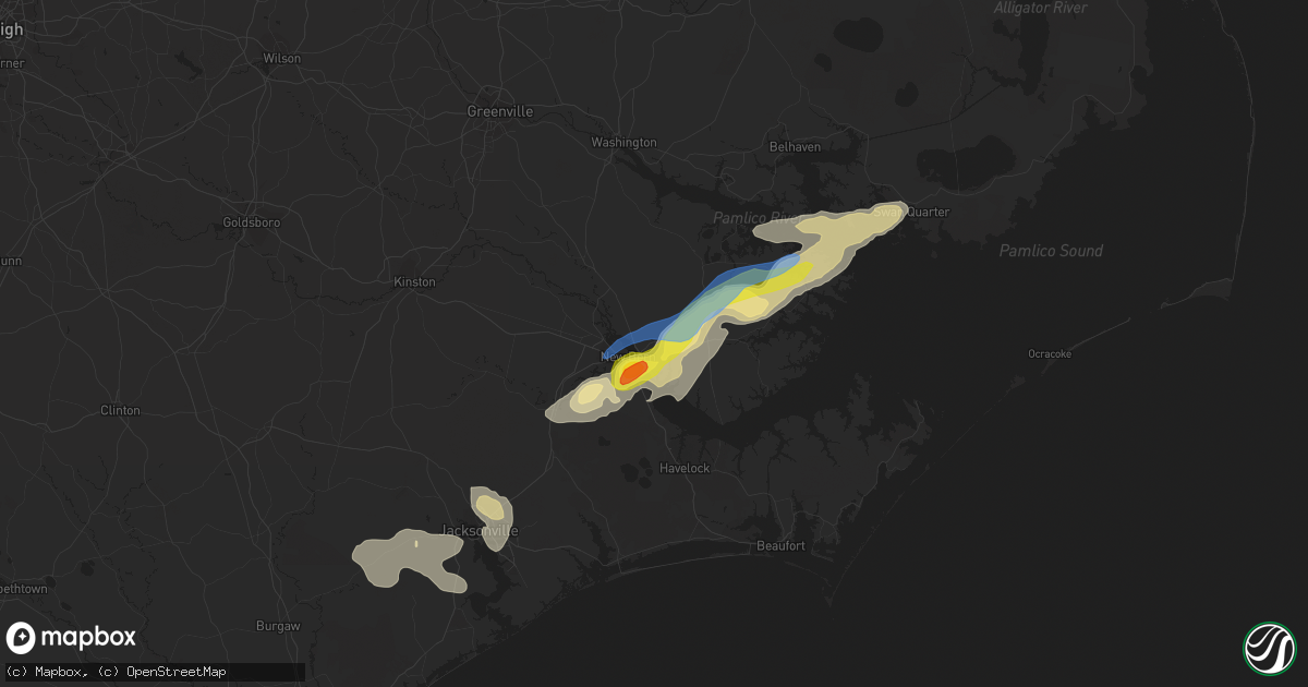 Hail map in New Bern, NC on August 10, 2019