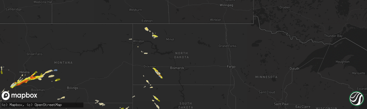 Hail map in North Dakota on August 10, 2019