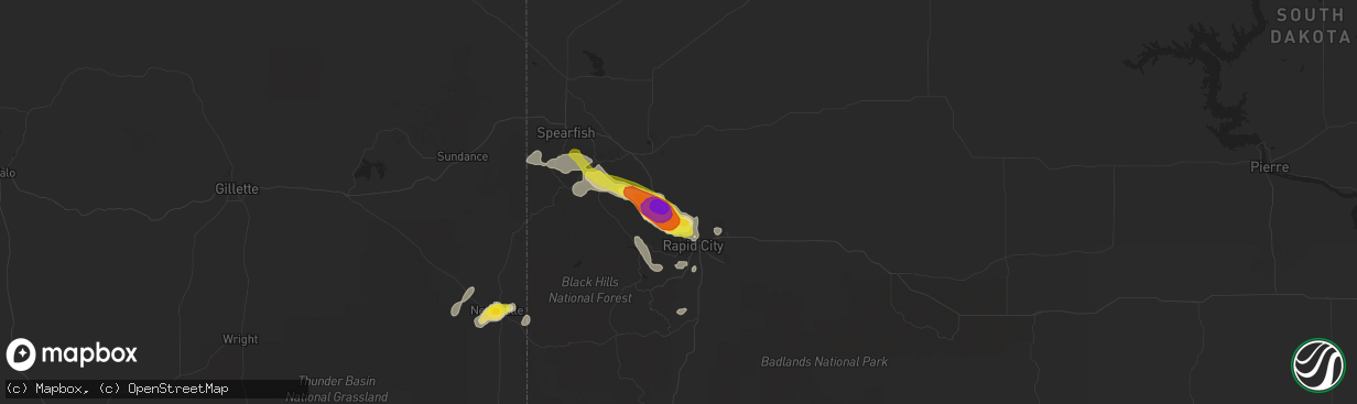 Hail map in Piedmont, SD on August 10, 2019