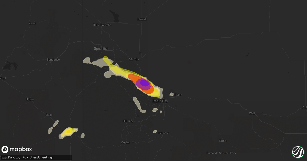 Hail map in Piedmont, SD on August 10, 2019