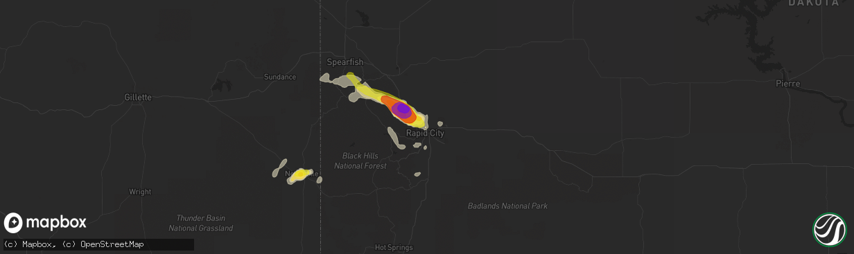 Hail map in Rapid City, SD on August 10, 2019