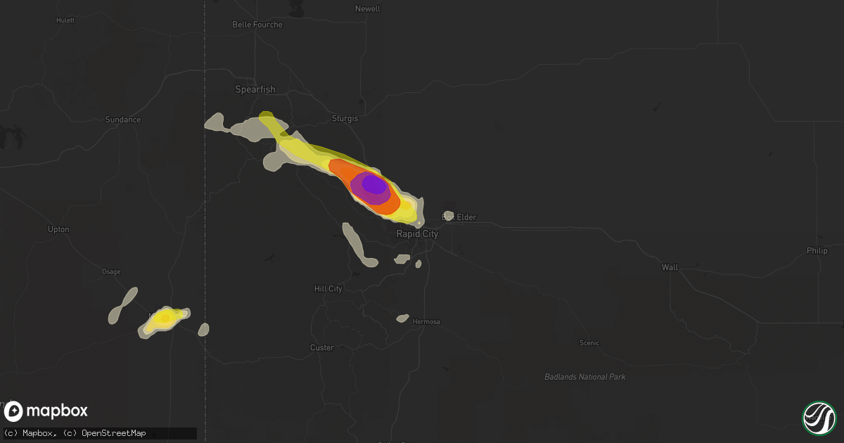 Hail map in Rapid City, SD on August 10, 2019
