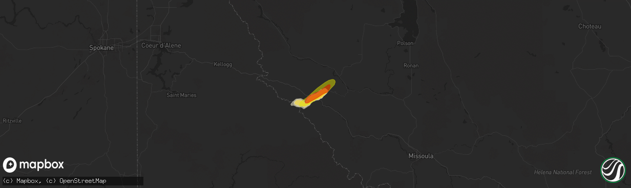 Hail map in Saint Regis, MT on August 10, 2019