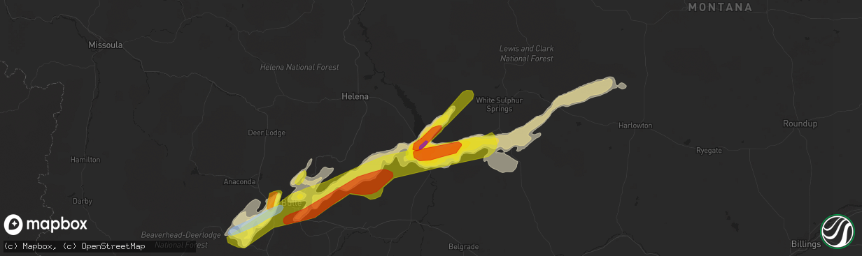 Hail map in Townsend, MT on August 10, 2019