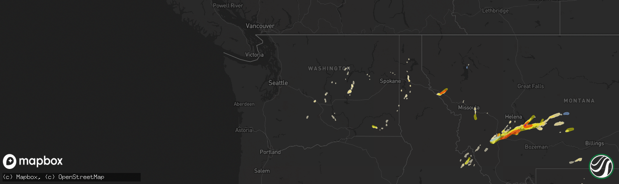 Hail map in Washington on August 10, 2019