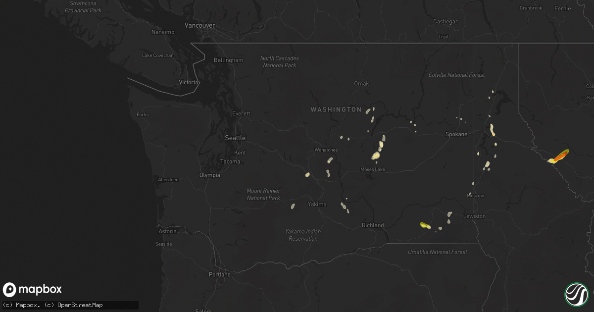 Hail map in Washington on August 10, 2019