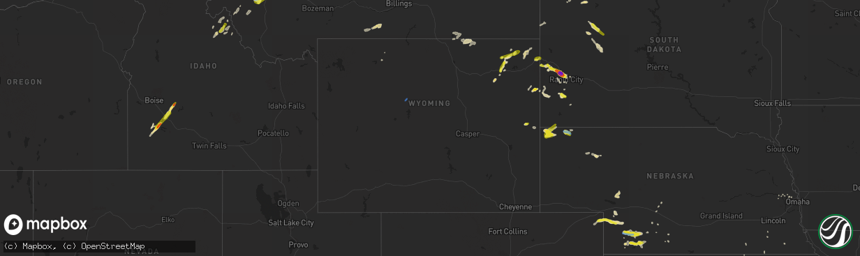 Hail map in Wyoming on August 10, 2019