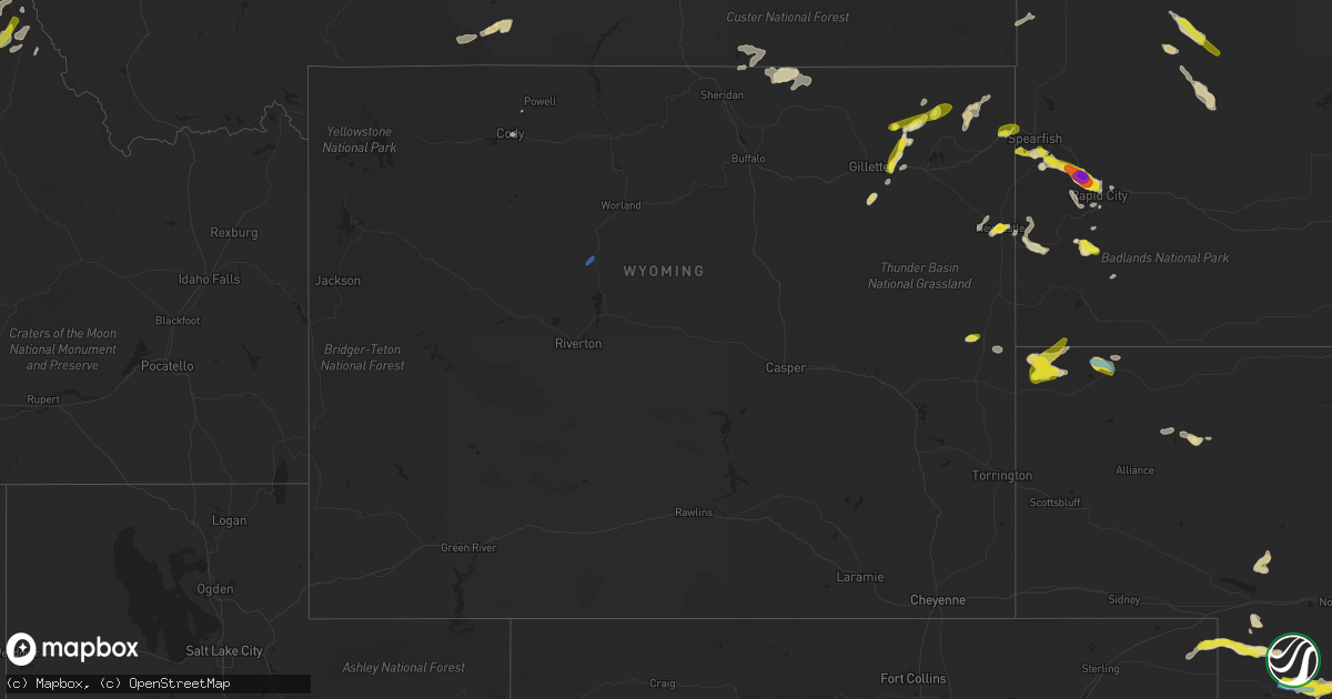 Hail map in Wyoming on August 10, 2019