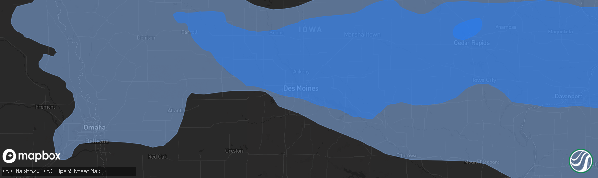 Hail map in Des Moines, IA on August 10, 2020