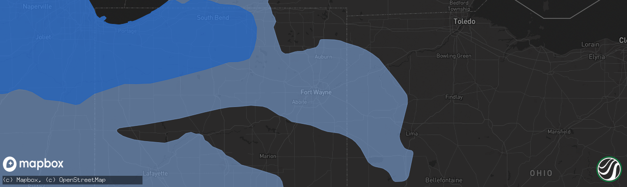 Hail map in Fort Wayne, IN on August 10, 2020