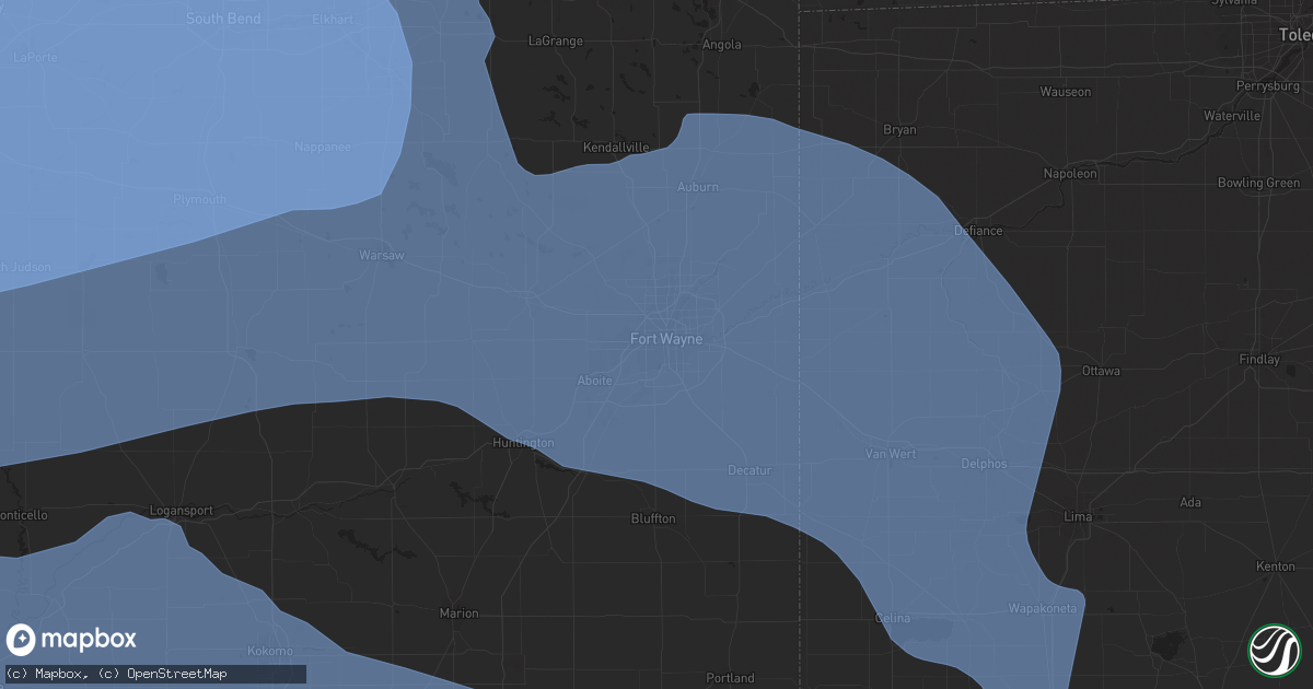 Hail map in Fort Wayne, IN on August 10, 2020