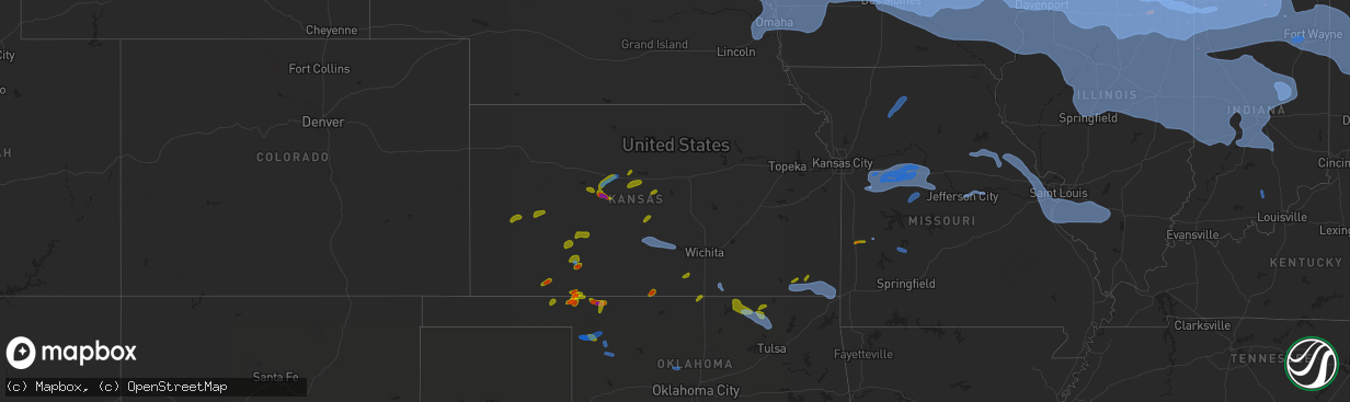 Hail map in Kansas on August 10, 2020