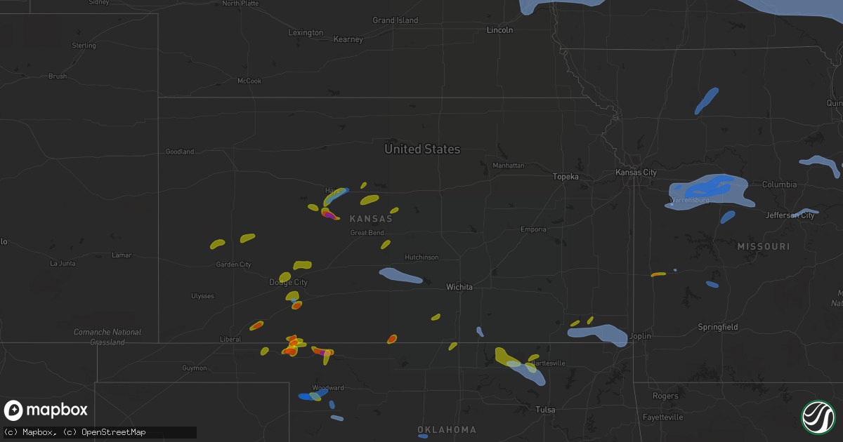 Hail map in Kansas on August 10, 2020