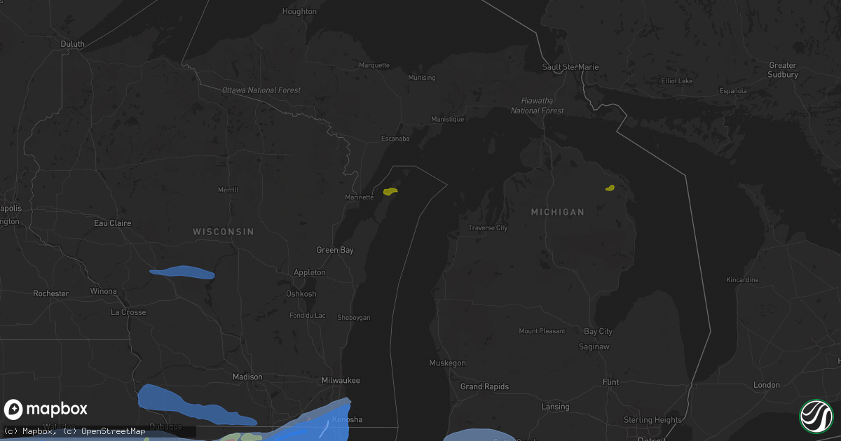 Hail map in Michigan on August 10, 2020