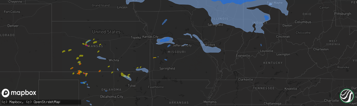 Hail map in Missouri on August 10, 2020