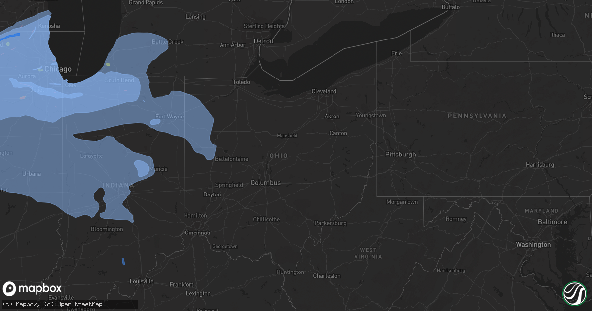 Hail map in Ohio on August 10, 2020