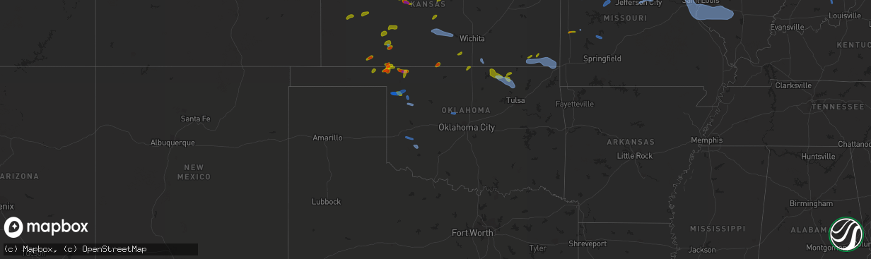 Hail map in Oklahoma on August 10, 2020