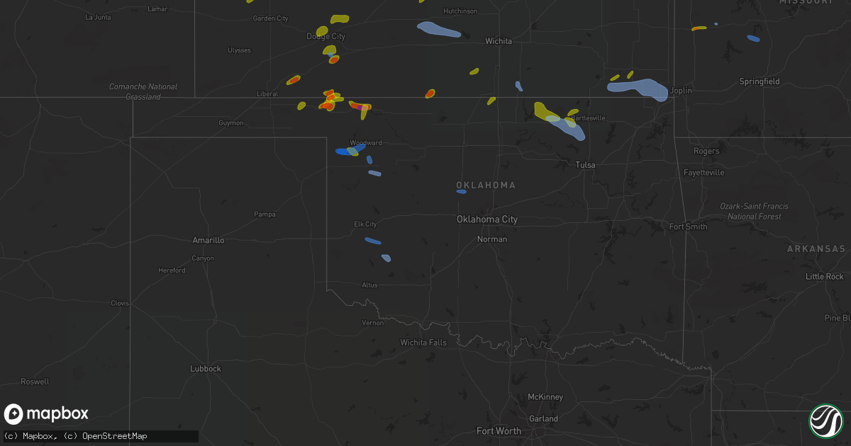 Hail map in Oklahoma on August 10, 2020