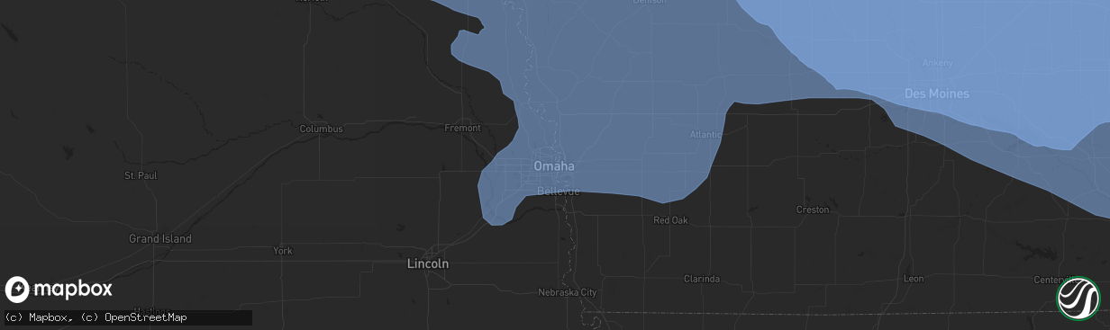 Hail map in Omaha, NE on August 10, 2020