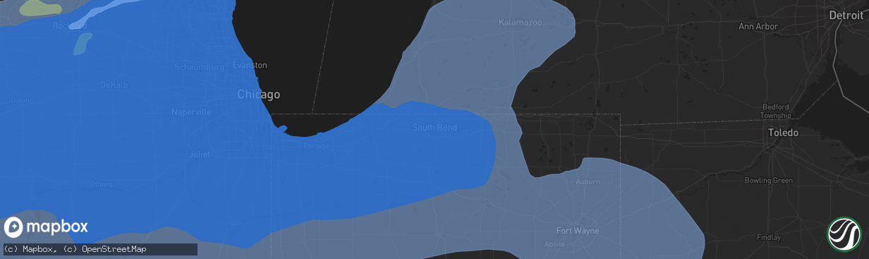 Hail map in South Bend, IN on August 10, 2020