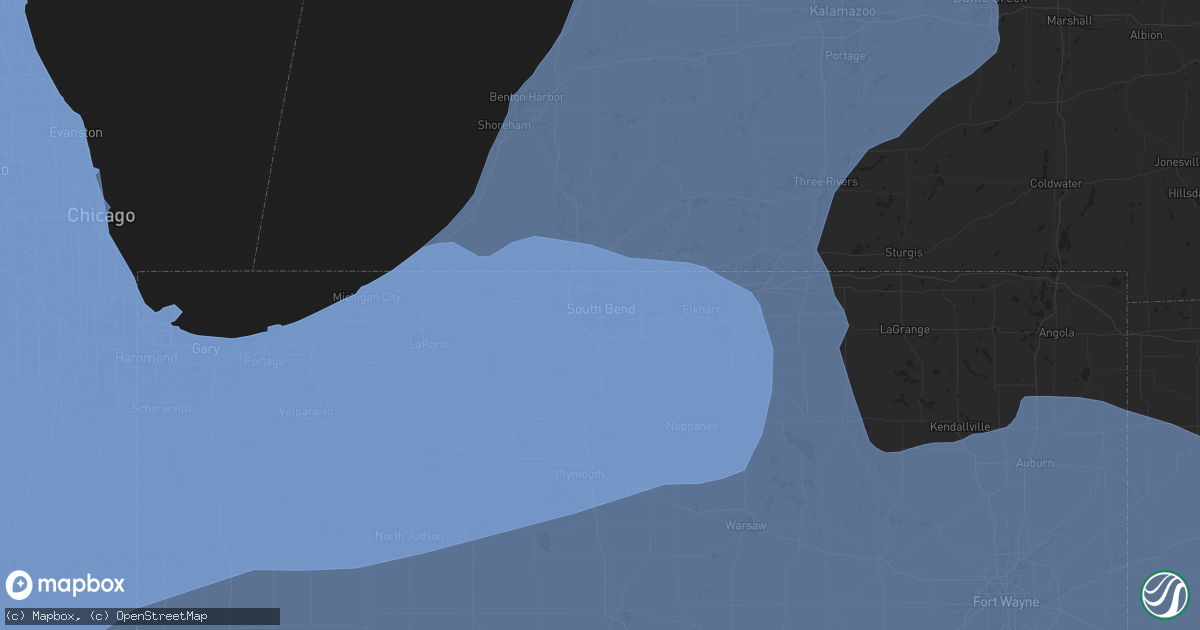 Hail map in South Bend, IN on August 10, 2020