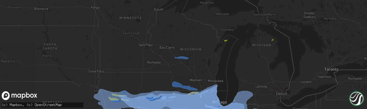 Hail map in Wisconsin on August 10, 2020