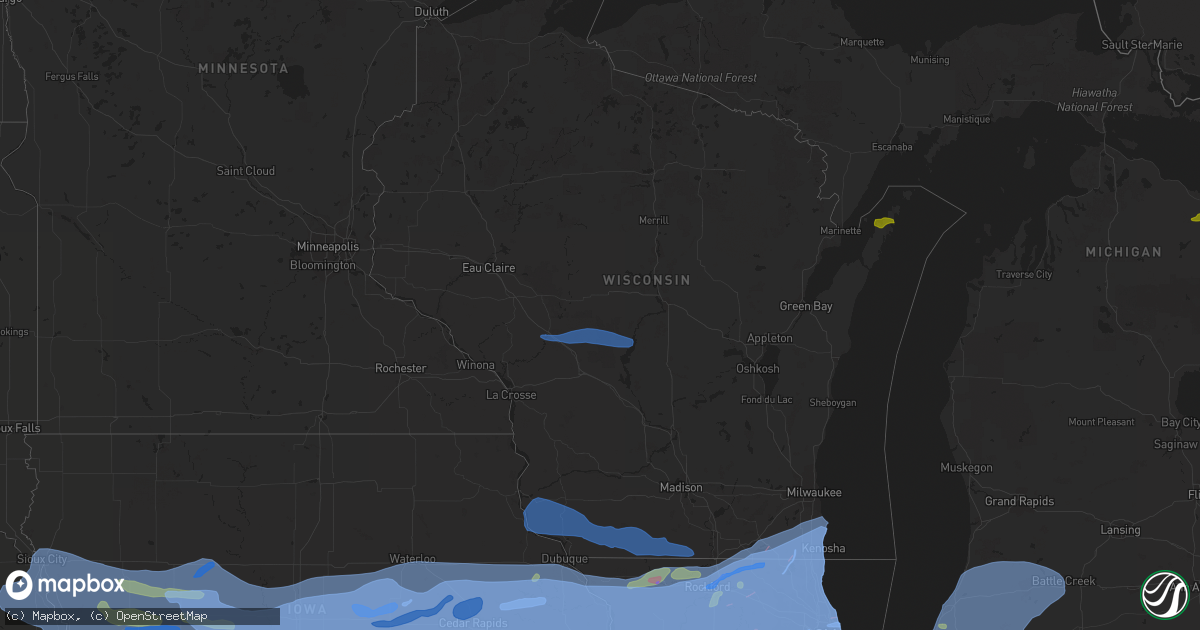 Hail map in Wisconsin on August 10, 2020