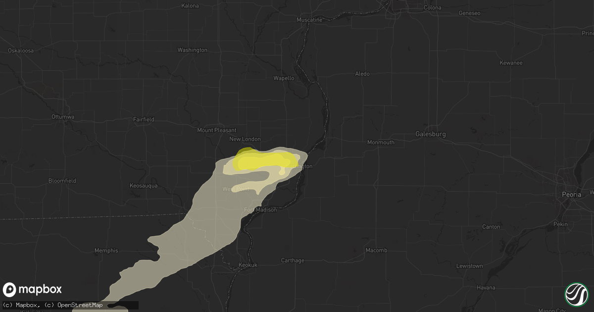 Hail map in Burlington, IA on August 10, 2021