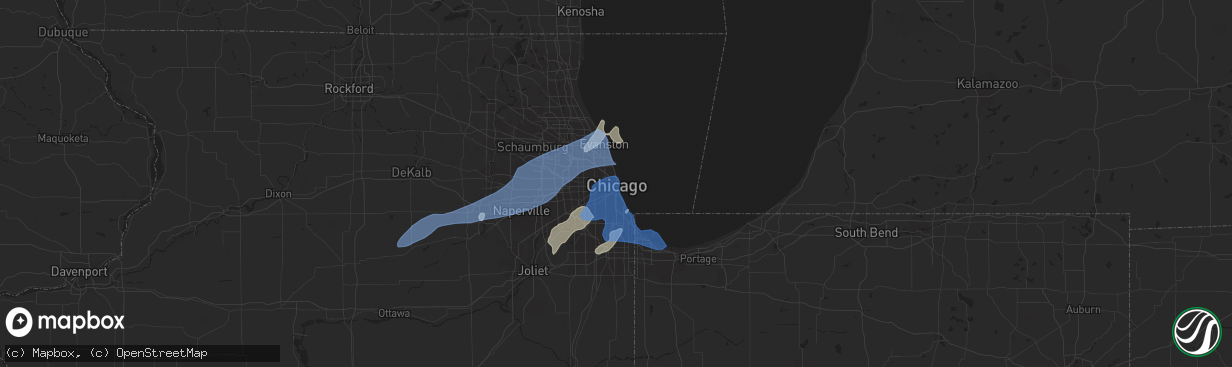 Hail map in Chicago, IL on August 10, 2021