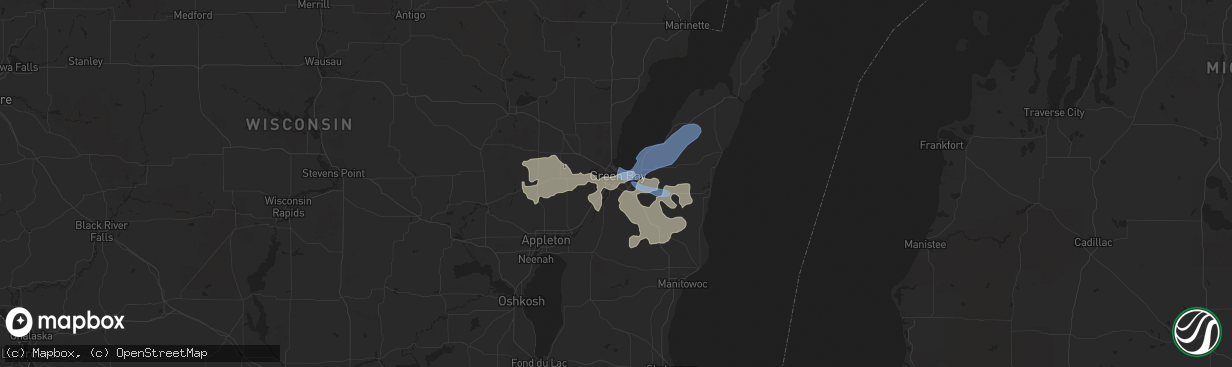 Hail map in Green Bay, WI on August 10, 2021