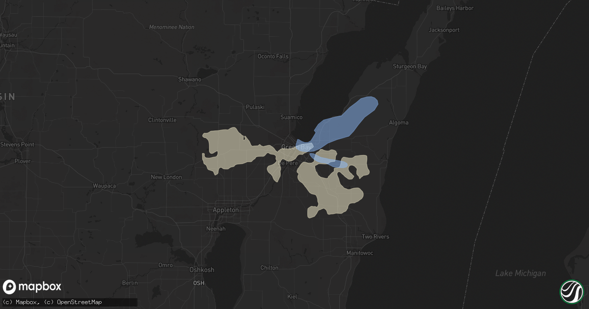 Hail map in Green Bay, WI on August 10, 2021
