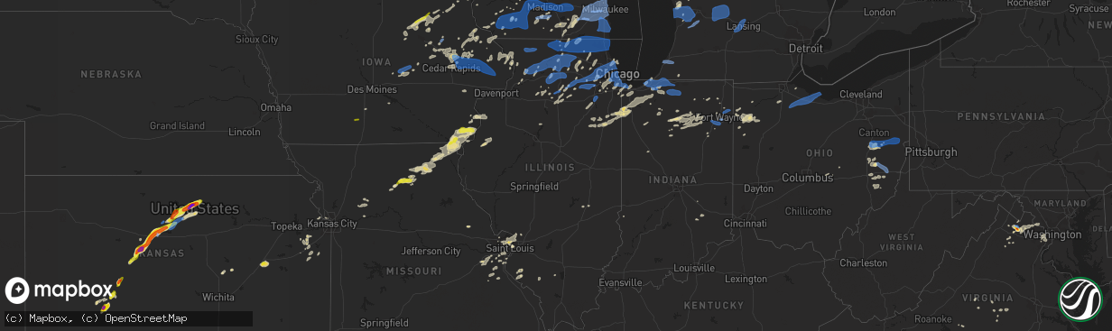 Hail map in Illinois on August 10, 2021