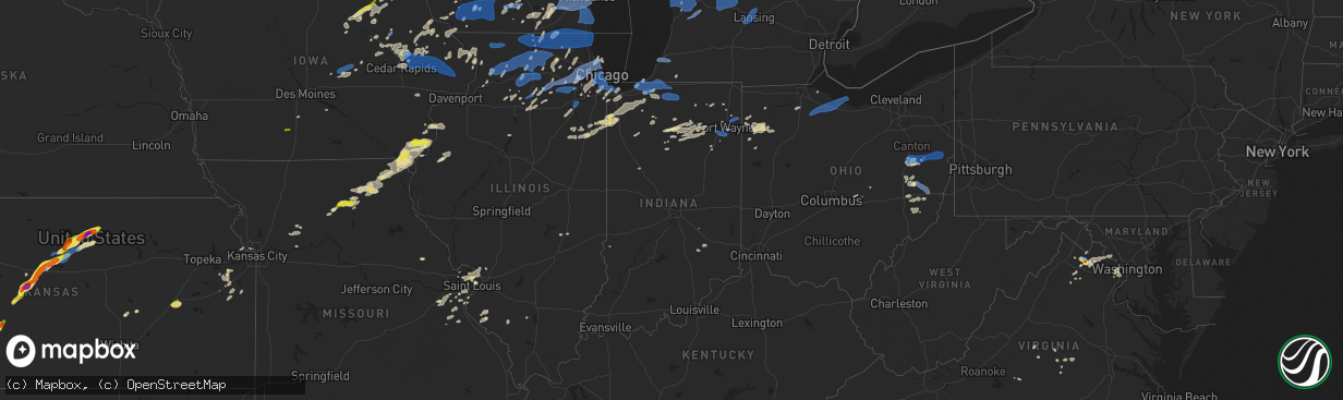 Hail map in Indiana on August 10, 2021