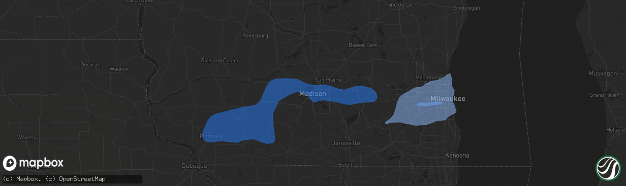 Hail map in Madison, WI on August 10, 2021