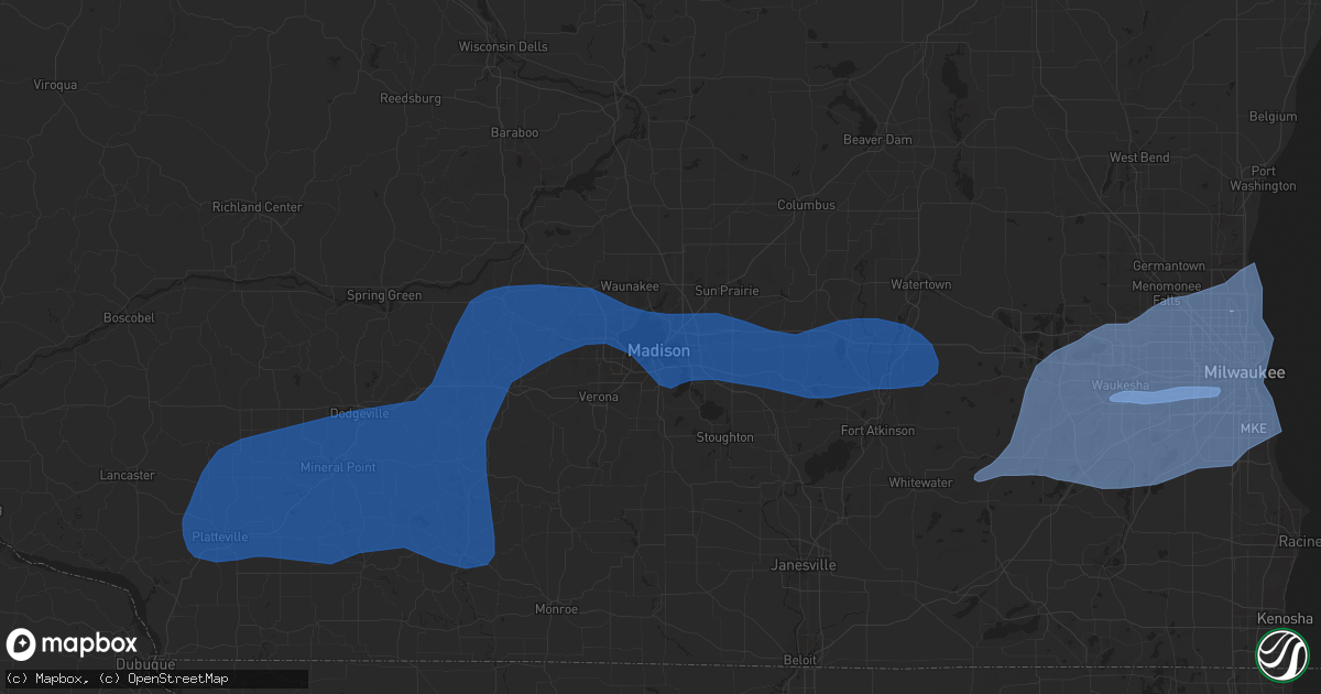 Hail map in Madison, WI on August 10, 2021