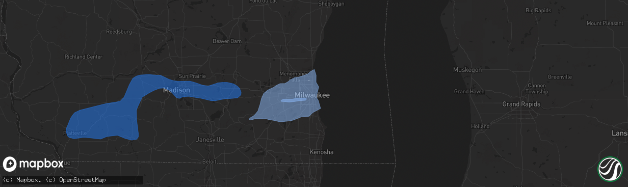 Hail map in Milwaukee, WI on August 10, 2021