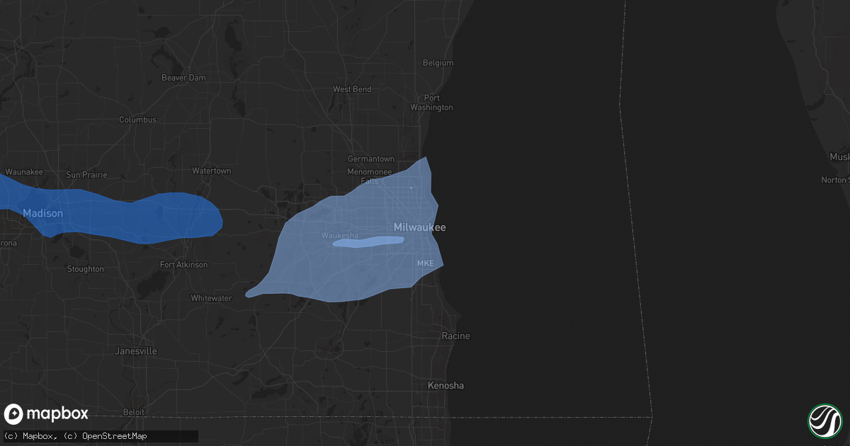 Hail map in Milwaukee, WI on August 10, 2021