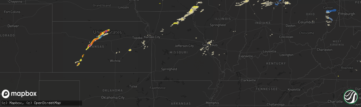 Hail map in Missouri on August 10, 2021