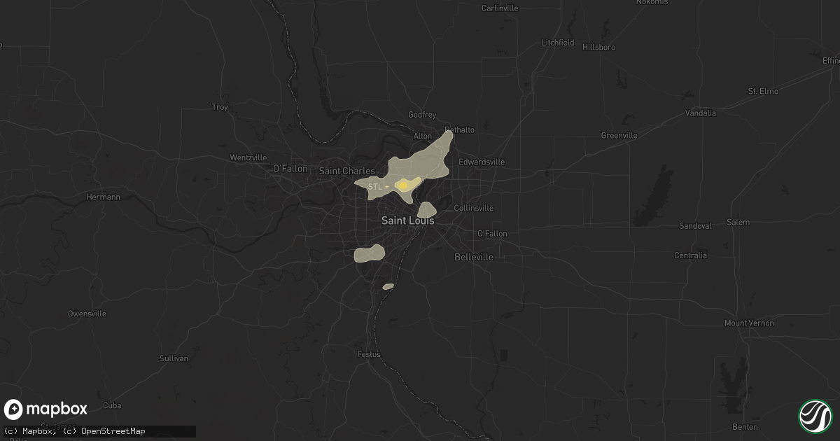 Hail map in Saint Louis, MO on August 10, 2021