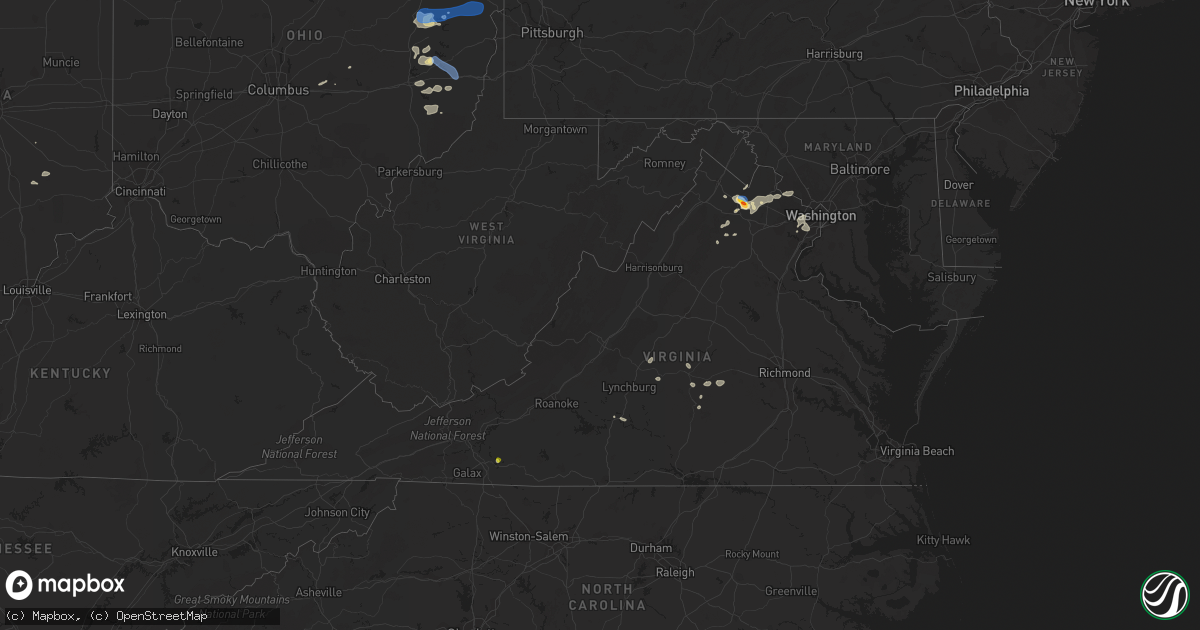 Hail map in Virginia on August 10, 2021