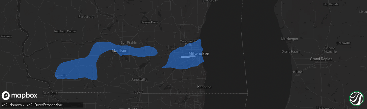 Hail map in Waukesha, WI on August 10, 2021