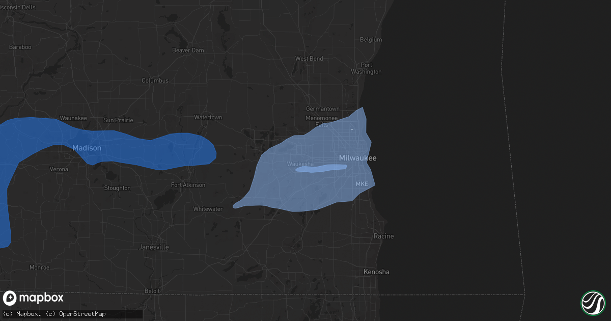 Hail map in Waukesha, WI on August 10, 2021