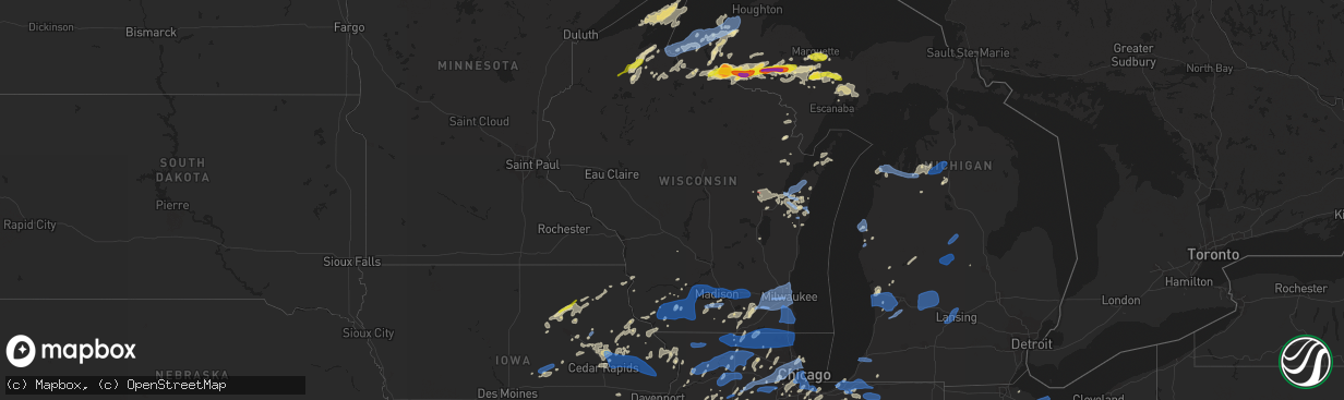 Hail map in Wisconsin on August 10, 2021