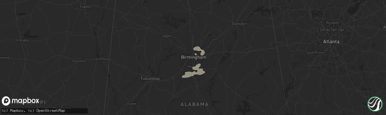 Hail map in Birmingham, AL on August 10, 2023