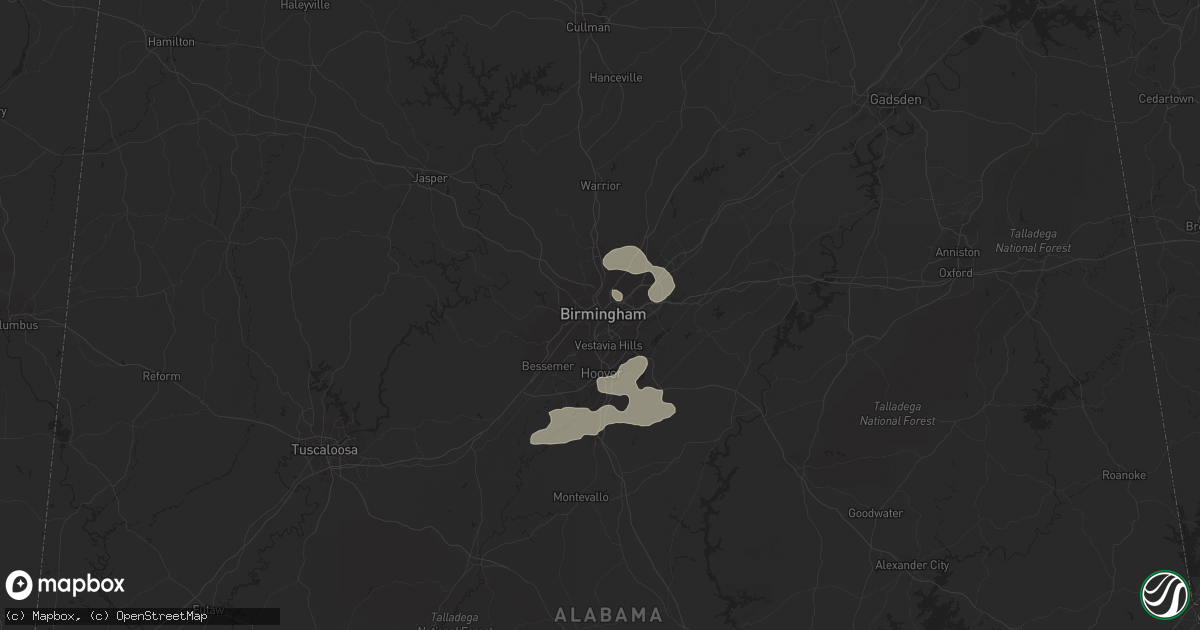 Hail map in Birmingham, AL on August 10, 2023