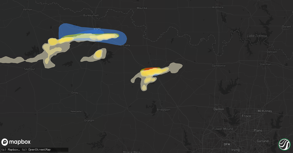 Hail map in Bowie, TX on August 10, 2023