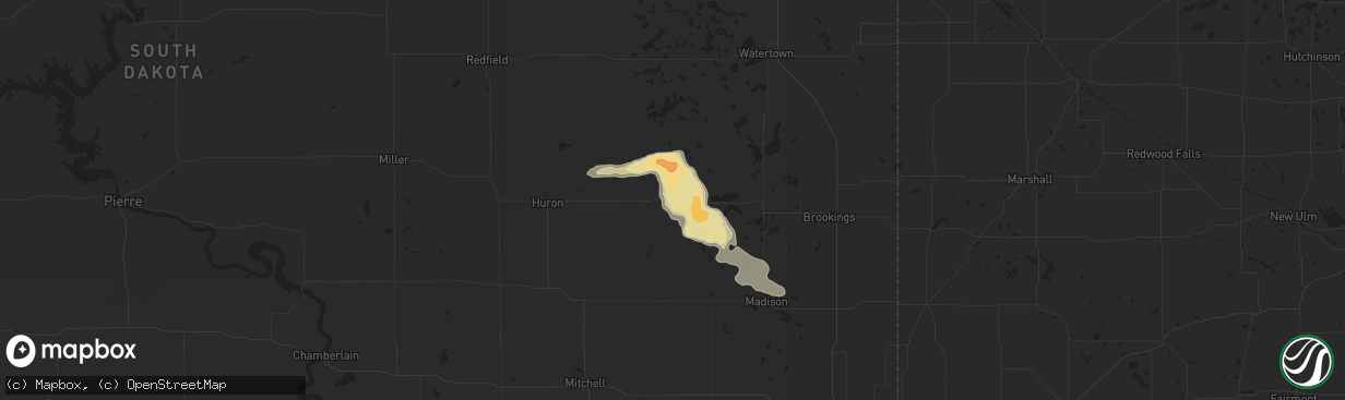 Hail map in De Smet, SD on August 10, 2023