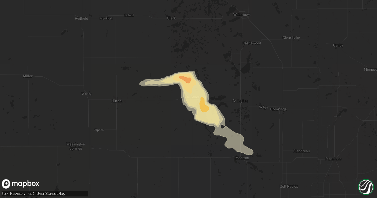 Hail map in De Smet, SD on August 10, 2023