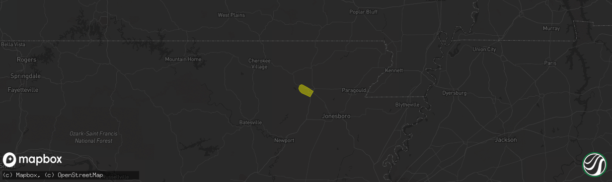 Hail map in Hoxie, AR on August 10, 2023