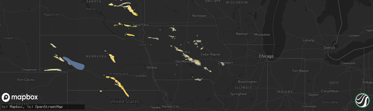 Hail map in Iowa on August 10, 2023